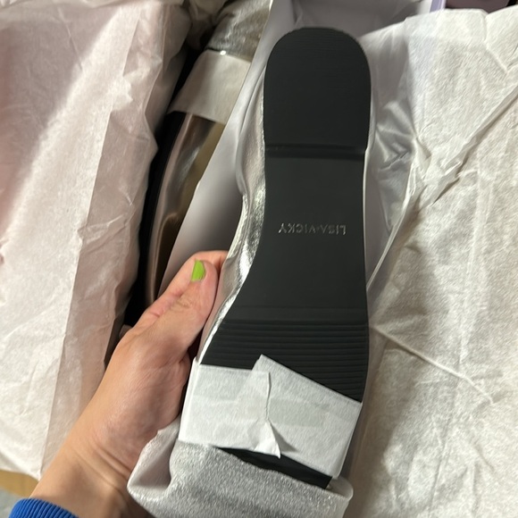 Lisa Vicky Bliss 2 Metallic Silver Black Studded Ballet Flat Slip Ons - Picture 4 of 4